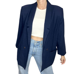 Vintage 90s blue wool power shoulder double breasted blazer jacket 11/12
